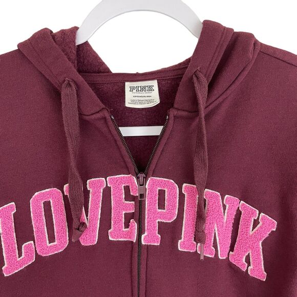 Victoria Secret Hoodie Full Zip Jacket Size Small Maroon Loop Patch Logo - Picture 1 of 4